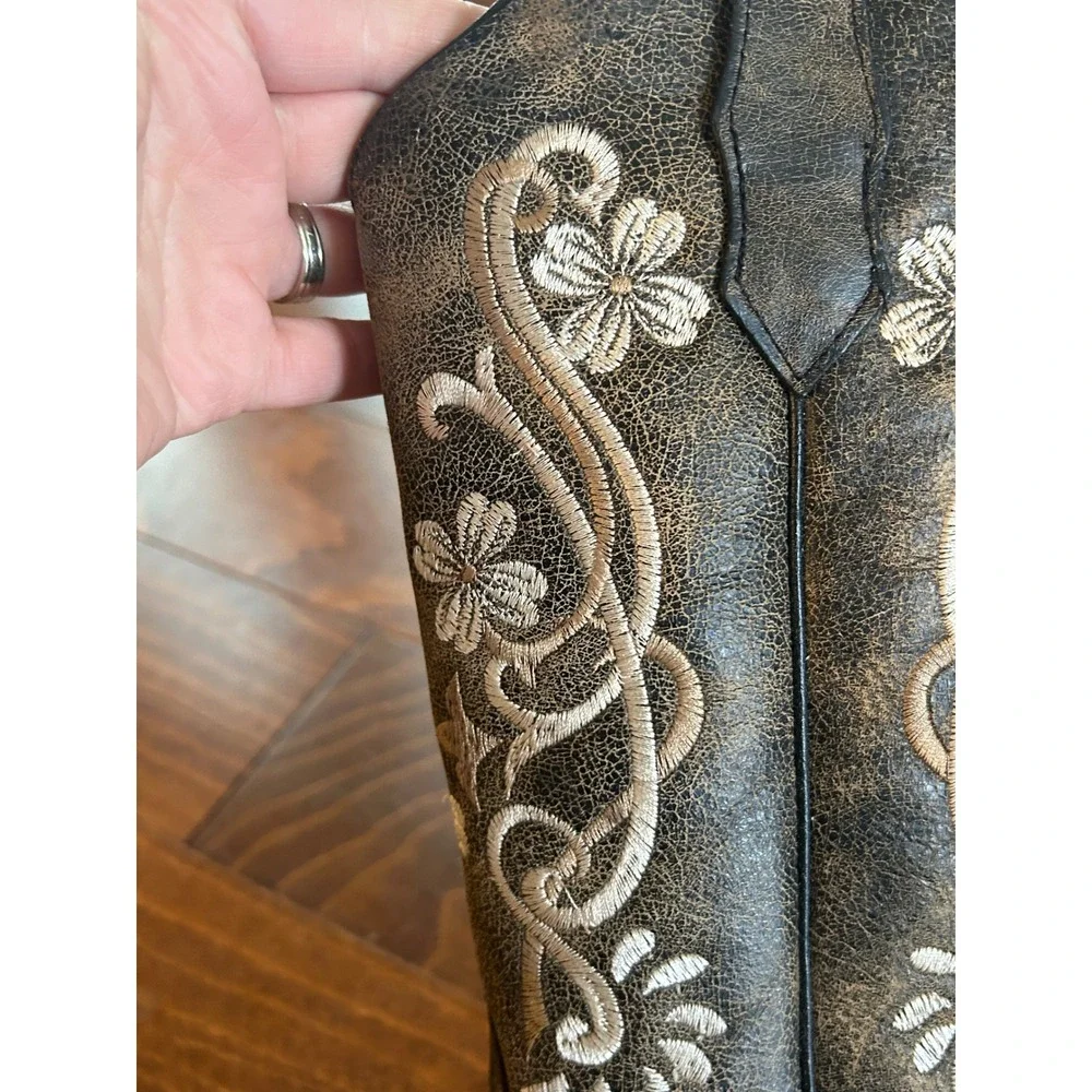 Circle G by Corral Floral Embroidered Snip Toe Western Boots Brown Women 9.5‎